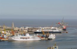 A busy day in the port of Montevideo with several cruise vessels