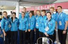 Badminton squad: Sonia Arkhipkina, Laura Minto, coach Rebecca Pantaney, Doug Clark, physio Nat Hill, Chris Eynon, Anna Luxton, Dominic Jaffray, Louise Williams, Ross Stewart and Michael Brownlee