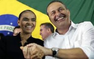 Eduardo Campos and Marina Silva when the proclamation of the Socialist ticket 