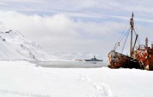 On the second day of their visit the ship’s company awoke to find that 12 inches of snow had been dumped overnight