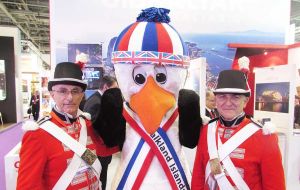 “Stanley” the Falkland Islands Mascot with friends from Gibraltar