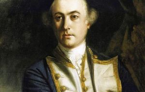 On January 23, 1765 Commodore John Byron raised the Union flag at Port Egmont on Saunders Island