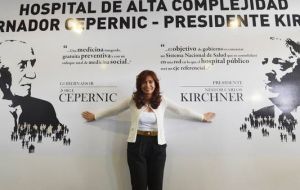 The president during the inauguration of the state-of-the-art hospital which has been named Governor Cepernic-President Kirchner Hospital