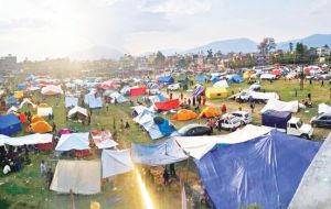 Vast tent cities have sprung up in Nepal's capital, Kathmandu, for those displaced or afraid to return to their homes as strong aftershocks continue.