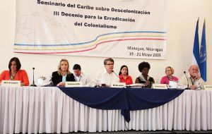 Members of the Pre-24 committee that is holding a preparatory round of talks in Managua 
