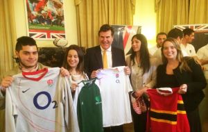 During the event Ambassador Lyster-Binns handed over rugby equipment donated by British NGO, SOS Kit Aid. 