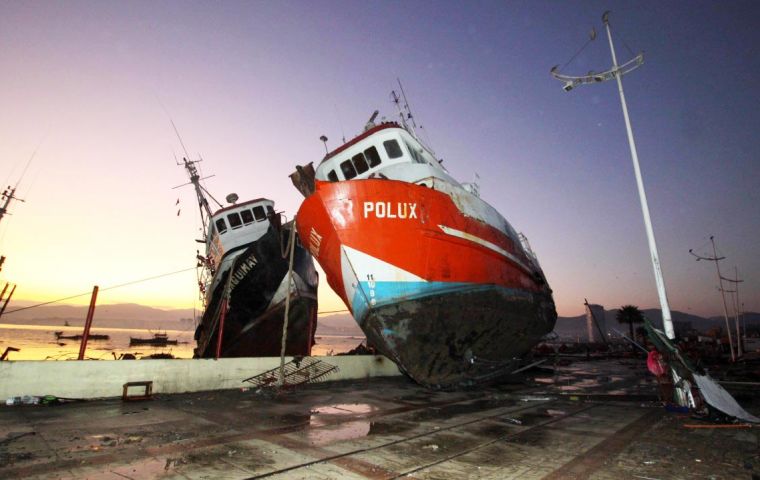 In Coquimbo, a port 450km north of Santiago, fishing vessels and shipping containers could be seen strewn around the city’s downtown area. 