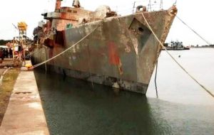 The refloated vessel which the Argentine navy wants to convert into a museum dedicated to the 1982 events 