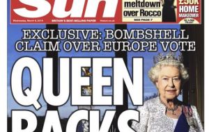 Under the headline “Queen backs Brexit”, The Sun quoted unidentified sources as saying that Elizabeth had expressed opposition to British membership of the EU