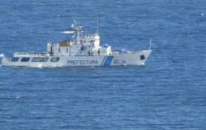 Argentina's Coast Guard reported that Union Sur, belonging to Emdepes SA, had sailed from Punta Arenas bound for the Falklands with British (Falklands) license.