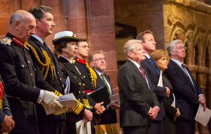 Prime Minister David Cameron, German President Joachim Gauck and Scotland's First MInister Nicola Sturgeon attended the Kirkwall service