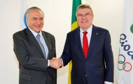 Bach said “we have confidence in Brazilian democracy.” Bach and Temer met at the Barra de Tijuca Olympic Park, the largest venue for the Games.