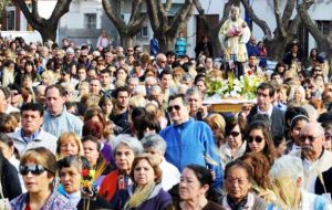 The rally, which happens every year in the name of San Cayetano, patron saint of workers and the unemployed, saw the iconic church swamped with people