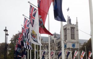 British Overseas Territories flags flying in Parliament Square  