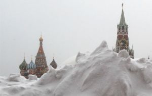 Temperatures in Moscow fell to minus 30 degrees overnight and to minus 24 in St. Petersburg, where police found the body of a man who had died of hypothermia.