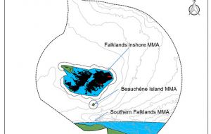 Map showing location of the three proposed Marine Management Areas (MMAs) around the Falklands
