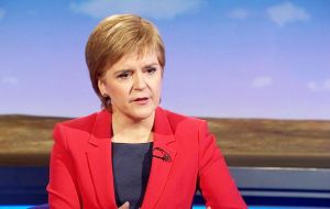 Scotland's First Minister Ms Sturgeon accused Conservatives of seeing “a chance to move the UK to the right, force through a hard Brexit and impose deeper cuts”