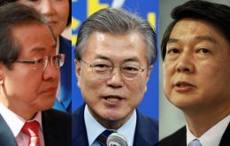 The elected president took 41.1% of the vote while conservative candidate Hong Joon-pyo (L), 25.5% and Centrist Ahn Cheol-soo (R), came third with 21.4%.