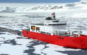 The new vessel, 111 meters long, 21 meters beam and 7.2 meters draft will be able to sail at a constant speed of over 2 knots in one meter thick one year old ice