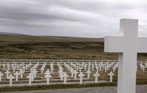 The Darwin cemetery in the Falklands has 237 graves of Argentine combatants of which 123 remain as “”known only to God”  (Pic EPA)