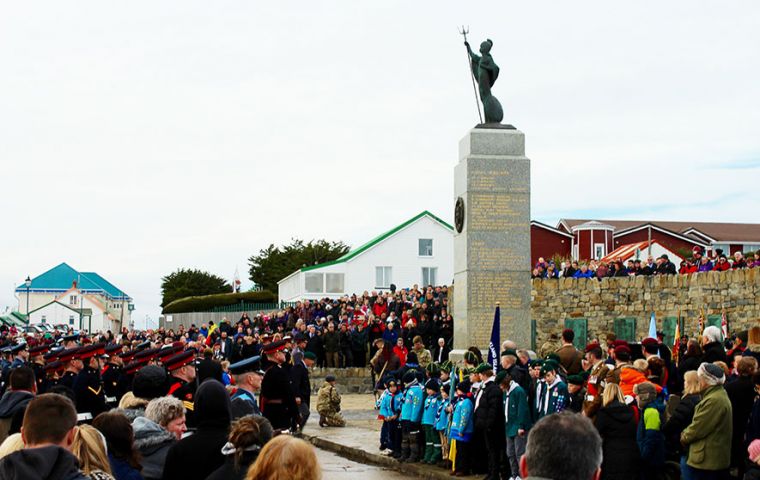 
A ceremony is held at the Liberation Monument each year on the 14th June to mark the end of the Falklands War and to honour those who fought during the conflict,