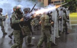 Tear gas and pellets were fired by Nicolas Maduro's forces during the repression.