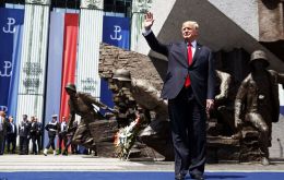 Trump spoke before a cheering, flag-waving crowd of 10,000 people at historic Krasinski Square in central Warsaw