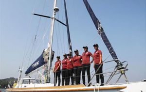 INSV Tarini. This is the first-ever circumnavigation of the globe by an all-woman crew from India. The vessel is the 55-foot INSV Tarini