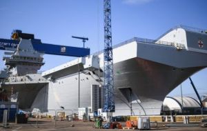 The new warship, HMS Prince of Wales, sister of HMS Queen Elizabeth, is externally complete but it will be 2019 before it can begin sea trials. 