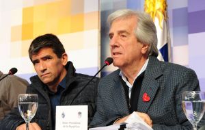 President Tabare Vazquez and Raul Sendic, the winning ticket of the presidential election in November 2014  