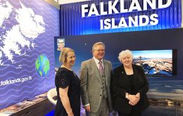  At the Falklands stand in the UK Labour 17 Conference Sukey Cameron MBE and Jan Cheel MLA welcomes Peter Dowd Shadow Chief Secretary to Treasury