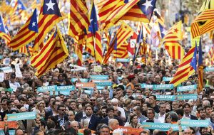 Thousands of independence supporters gathered near the parliament building in Barcelona anticipating the historic declaration.