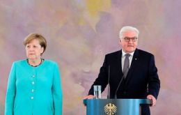 Angela Merkel and President Frank-Walter Steinmeier are attending several ceremonies in Wittenberg