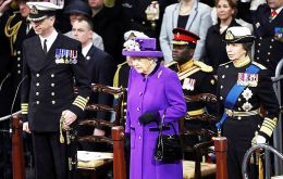 Her Majesty The Queen takes the salute at the commissioning of HMS Queen Elizabeth