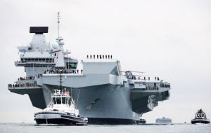 HMS Queen Elizabeth calling Portsmouth. She is scheduled to head to the US for flight trials 