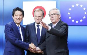 Abe and EC chief Jean-Claude Juncker said earlier that the agreement, which was four years in the making, had “strategic importance” beyond its economic value.