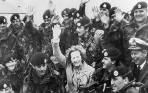 Mrs Lewis visited the Falklands in 1983 as a journalist and keeps a framed copy of the front page of the Penguin News published on the day victory was declared. 