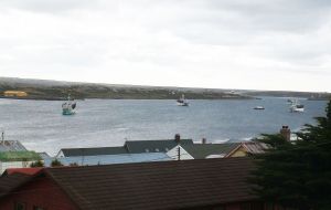 View of the fishing vessel yesterday at Stanley harbour collecting their FICZ/FOCZ licenses (Pic N. Jennings)