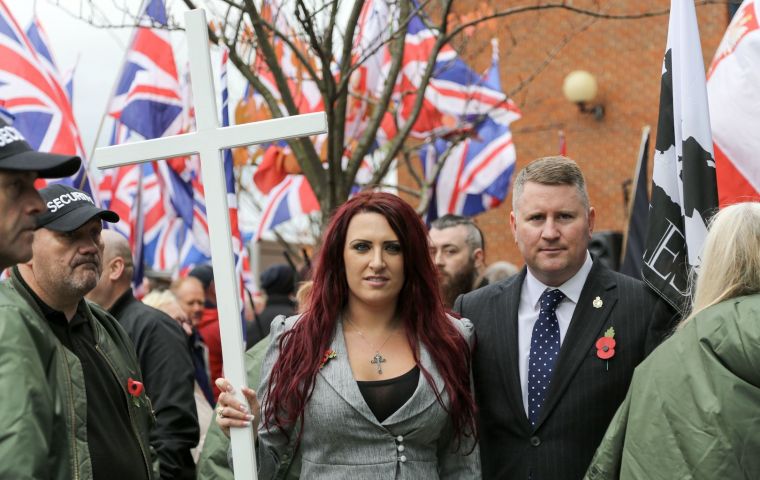 Paul Golding, 36, and Jayda Fransen, 32, were arrested over the distribution of leaflets and posting of online videos during a gang-rape trial.