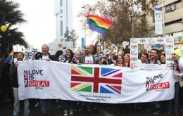 Despite winter weather, a group from the Embassy enthusiastically marched with the LOVEisGREAT Britain banner and photo frame
