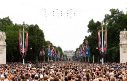According to the London Met Police, an estimated 65,000 to 70,000 people gathered on The Mall to watch the parade and fly-past