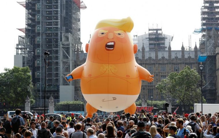 A six-meter balloon depicting Mr Trump will fly near the parliament today.