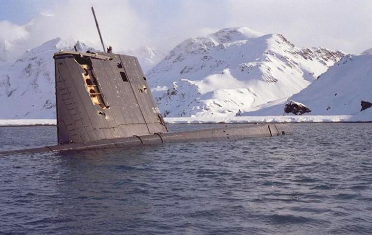 The strapped ARA Santa Fe pictured at Grytviken