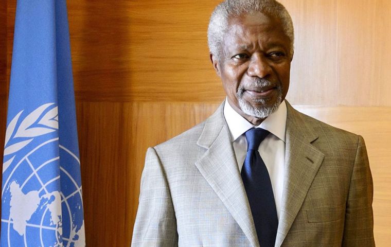 Annan served two terms as UN chief from 1997 to 2006, and was awarded a Nobel Peace Prize for his humanitarian work