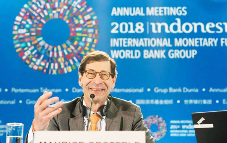 IMF chief economist Maurice Obstfeld said at the launch of its World Economic Outlook that due to recent developments, the past projection was “over-optimistic”