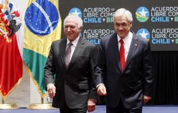 Brazil President Michel Temer traveled to Santiago to sign the deal with his counterpart, Chilean President Sebastian Pinera