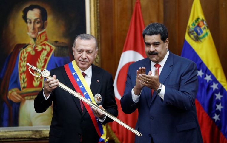 Turkish leader Recep Tayyip Erdogan condemned the economic sanctions that Maduro faces since 2017.