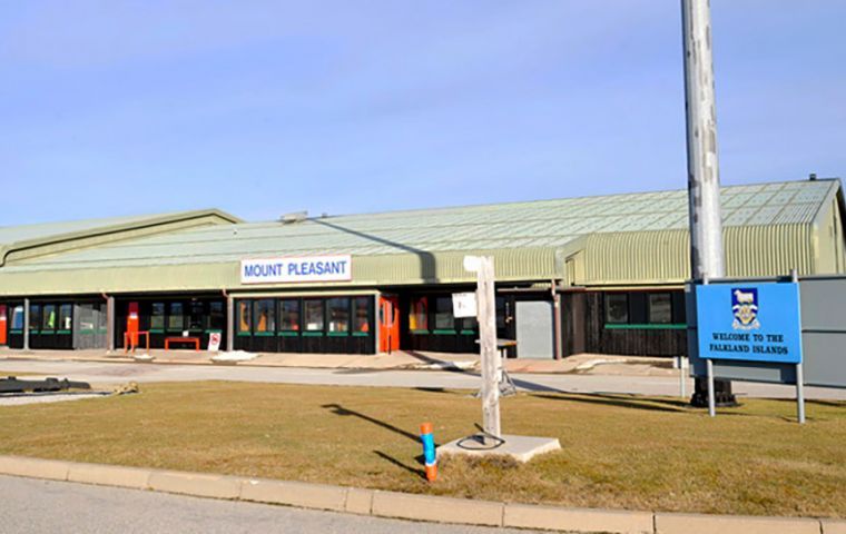 Mount Pleasant Airport which receives the weekly flight from Punta Arenas and the air link from Brize Norton in UK  
