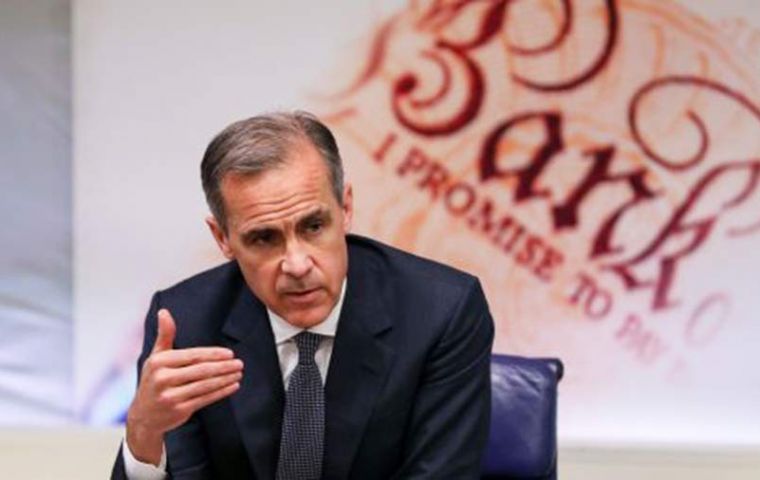 Mark Carney said trade tensions and Brexit are “manifestations of fundamental pressures to reorder globalization”; quitting the bloc could undermine expansion