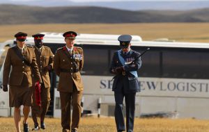 The highest ranking British military officers stationed in the Falklands joined the event which included a Guard of Honor from the Scottish Infantry Company